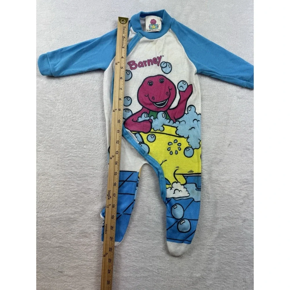 Vintage 1992 Barney Dino Sleeper Pajamas PJ Front‎ & Back Bath Image Size Medium